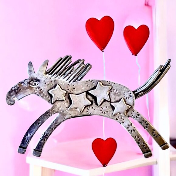 Artisan MIMI Sterling Silver Brooch Pin BLAZING STAR HORSE 1994 Signed - Picture 2 of 10